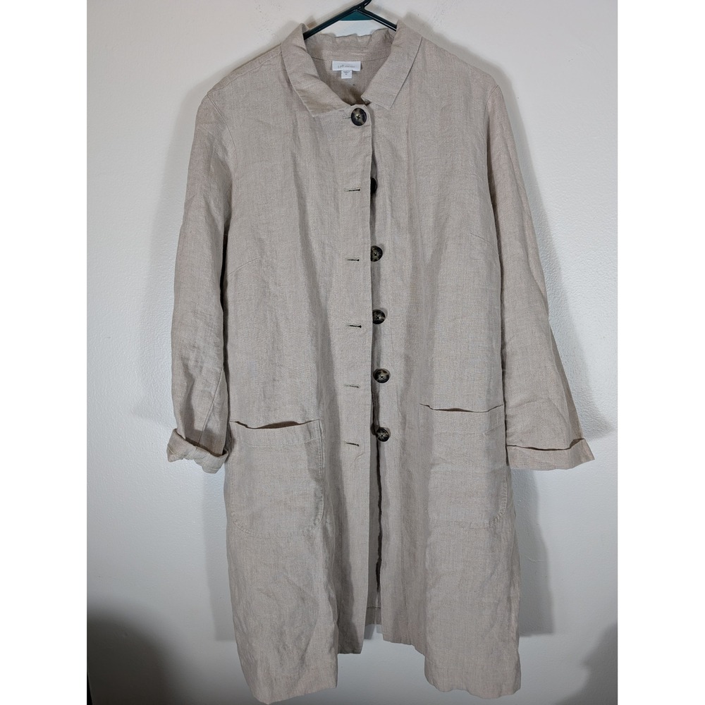 J. Jill Lightweight Linen Long Sleeve Coat in Beige Size XL Unlined